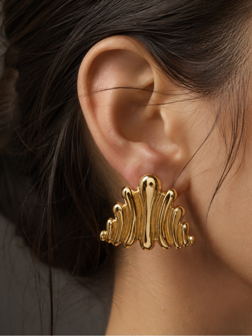 Gold Statement Wave Stud Earrings - Women Jewelry